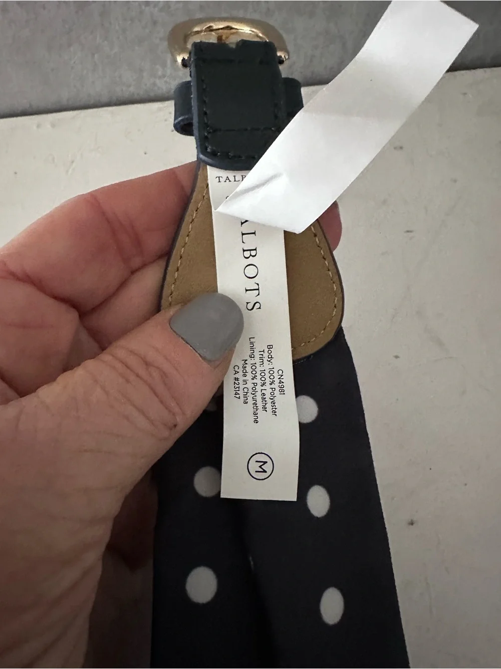 NWT Talbots Scarf Belt, Navy Polka Dot, Harness Buckle Med